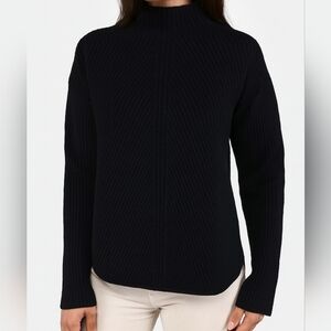 Babaton Black Ribbed Long Sleeve Wool Linen Blend Sweater